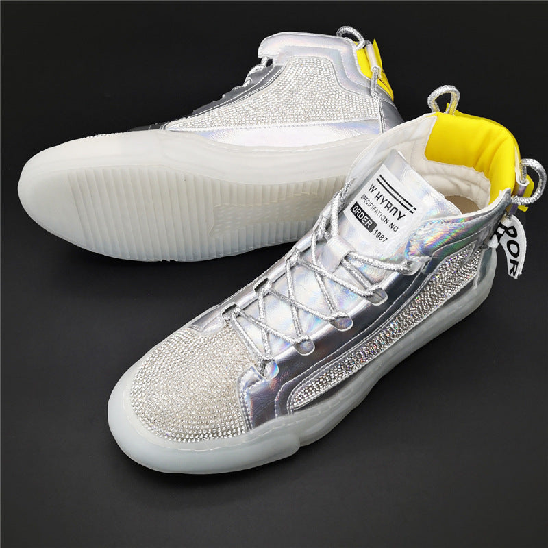 Golden High-top Shoes Korean Rhinestones