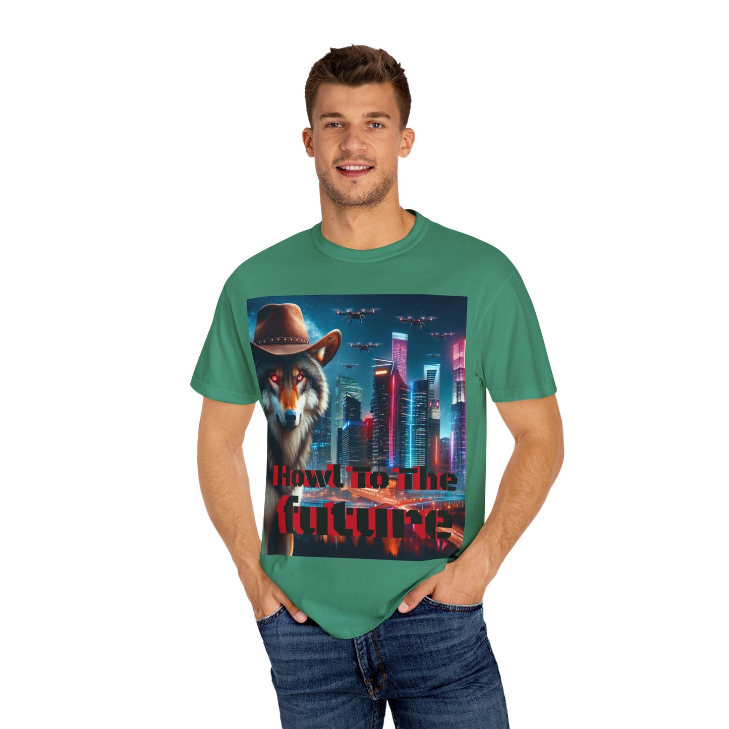 Wolf Cowboy T-shirt. howl to the future with wild passion