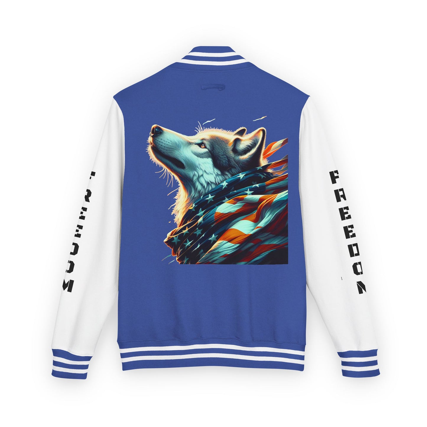 Unisex Heavyweight Letterman Jacket - Freedom Spirit with Wolf and Symbols