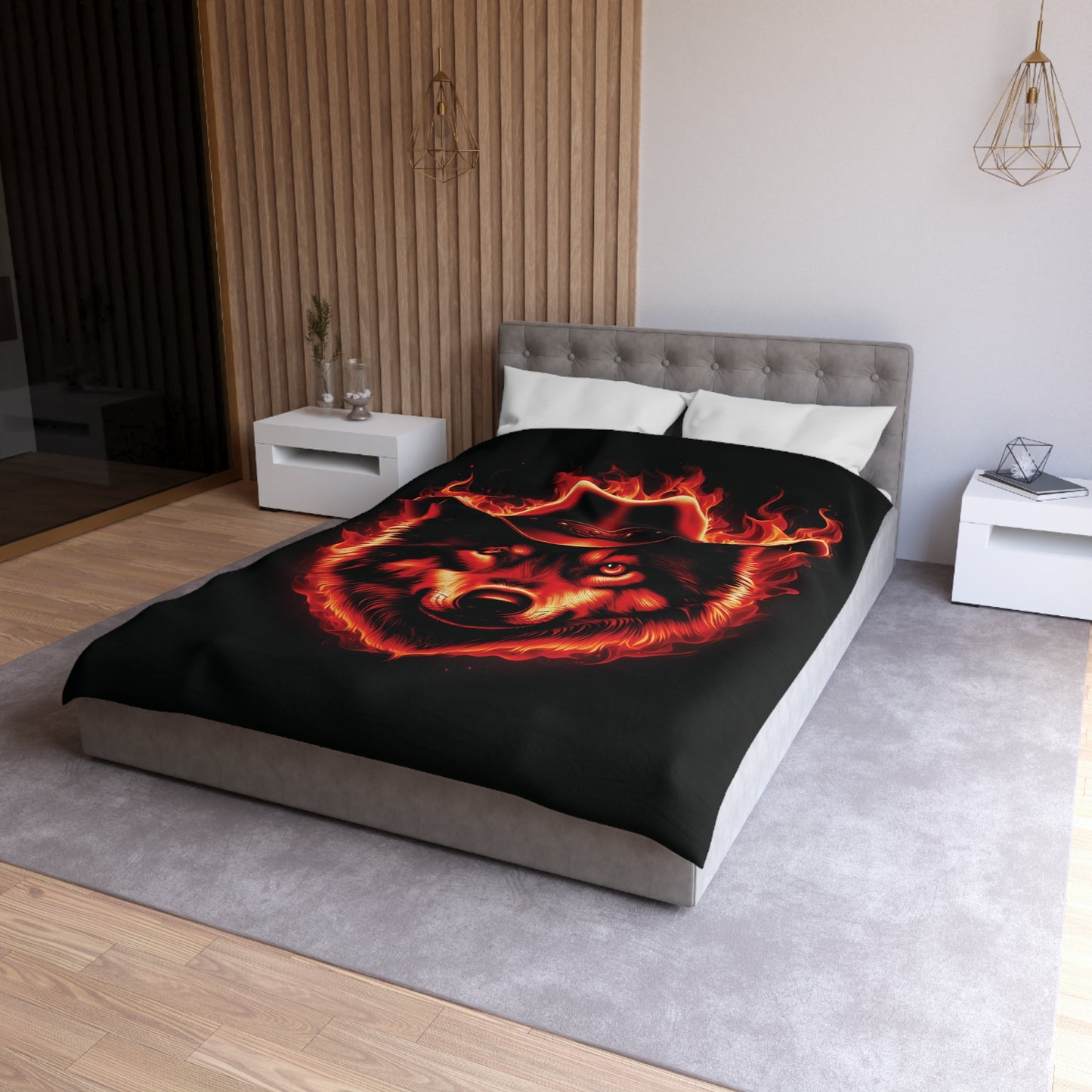 Flaming Wolf Cowboy Microfiber Duvet Cover – Bold Design for Cozy Nights