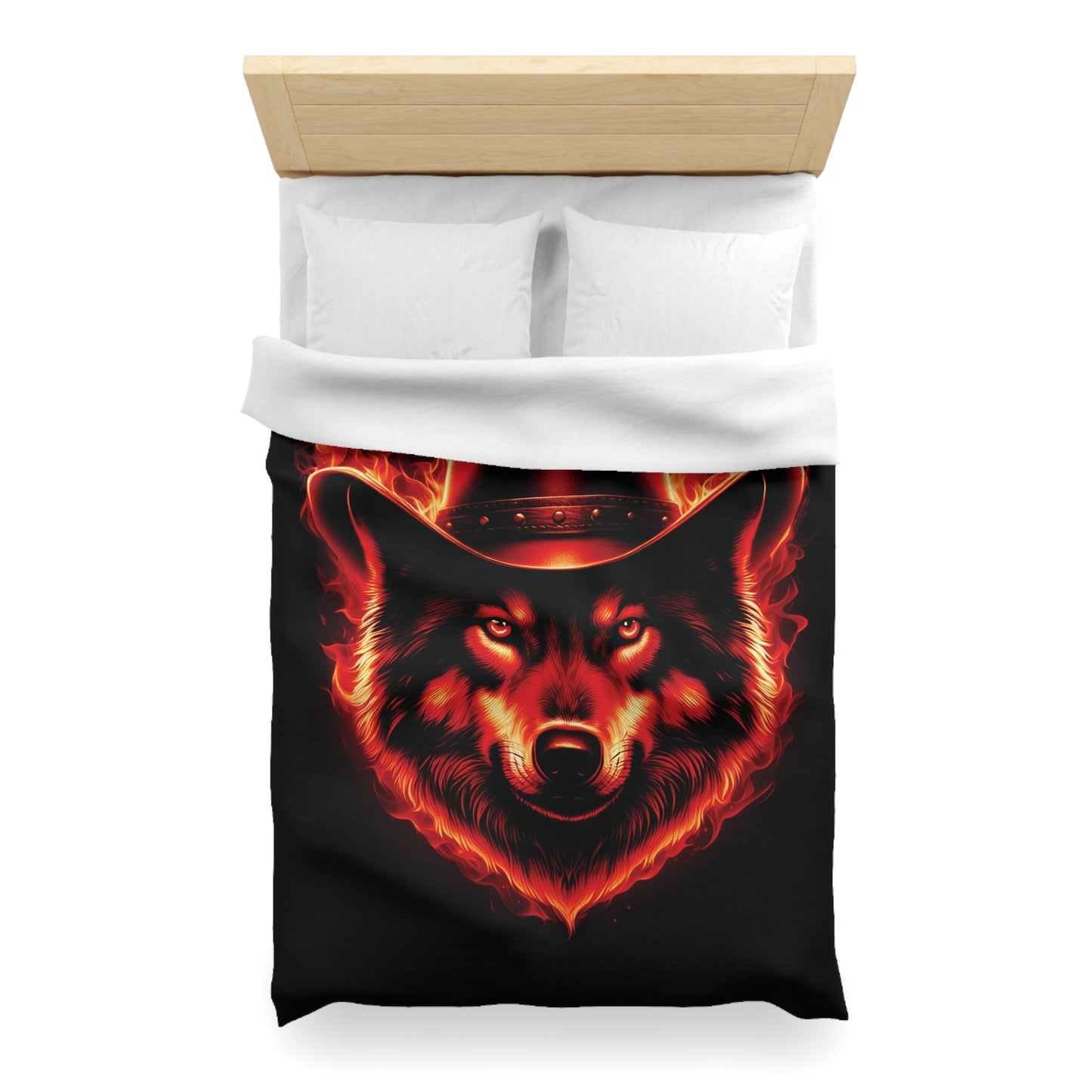 Flaming Wolf Cowboy Microfiber Duvet Cover – Bold Design for Cozy Nights