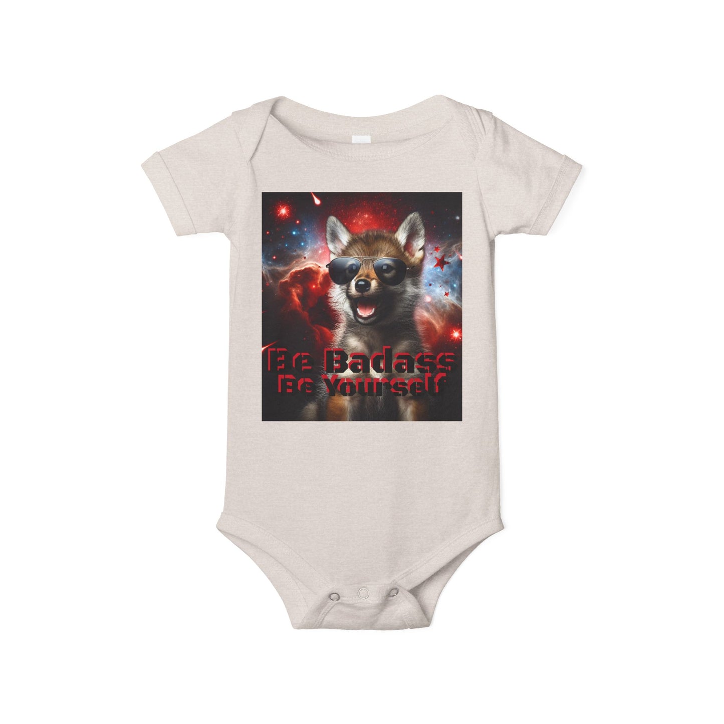 Be Badass Baby One Piece Bodysuit - Cool Corgi & Wolf Design