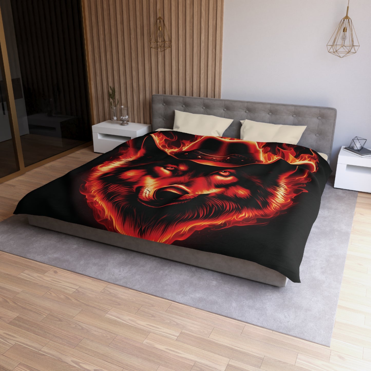 Flaming Wolf Cowboy Microfiber Duvet Cover – Bold Design for Cozy Nights