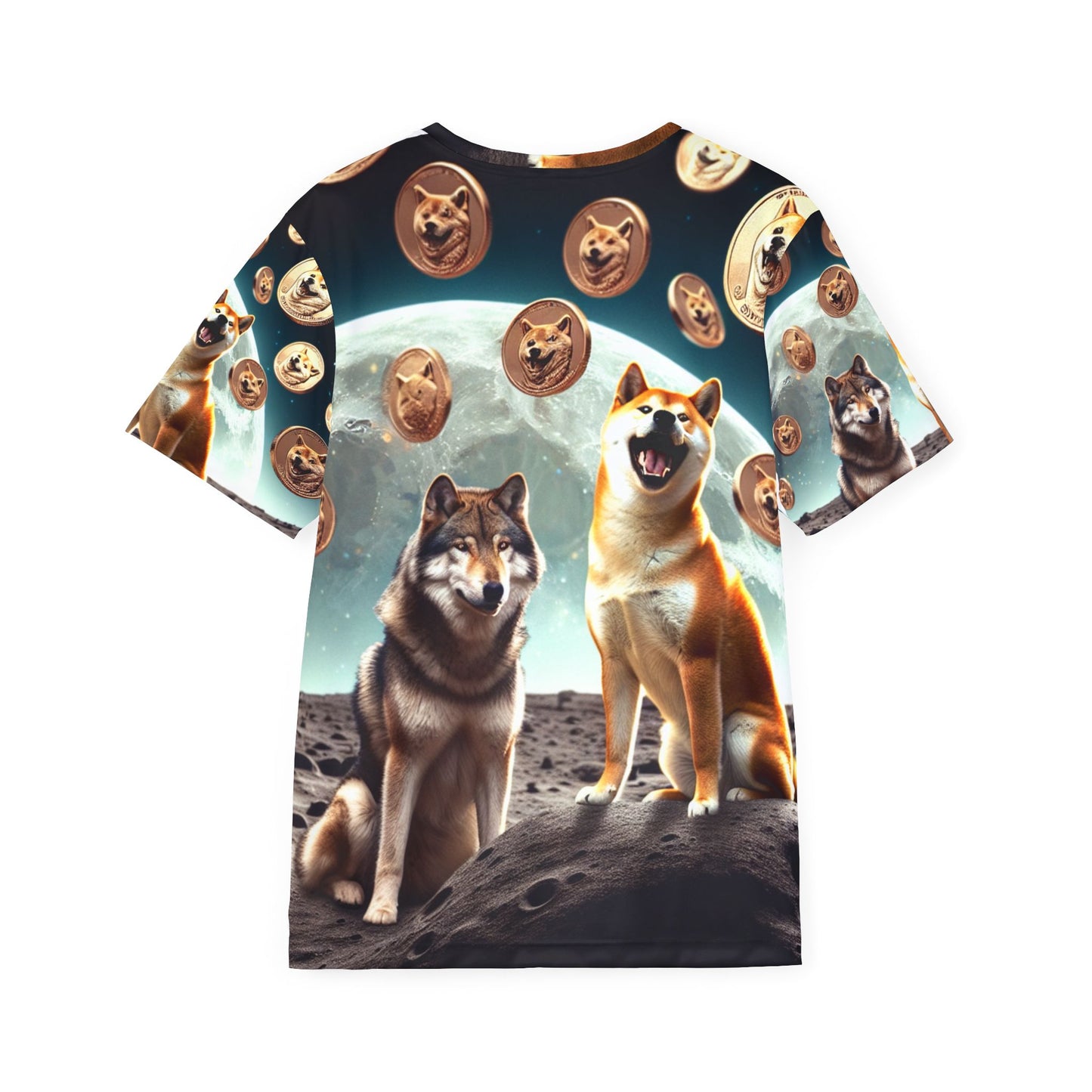 Men's Sports Jersey with Wolf & Shiba Inu Design - Fun Graphic Tee for Dog Lovers