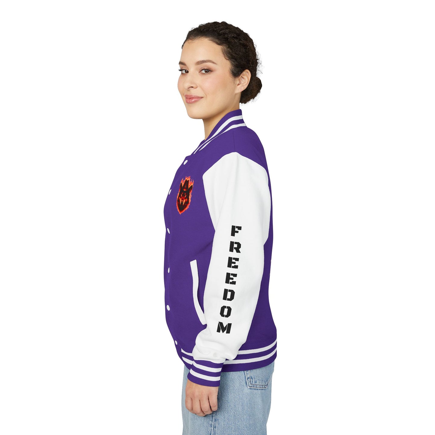 Unisex Heavyweight Letterman Jacket - Freedom Spirit with Wolf and Symbols