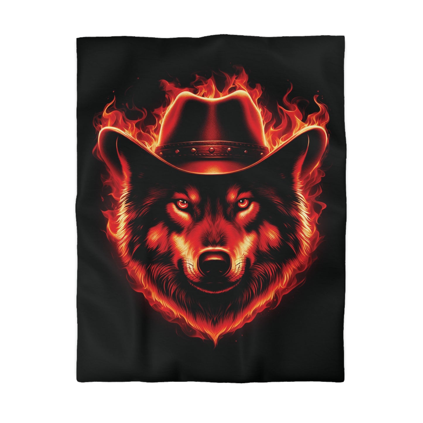 Flaming Wolf Cowboy Microfiber Duvet Cover – Bold Design for Cozy Nights
