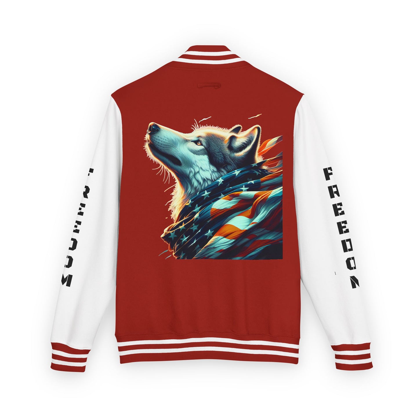 Unisex Heavyweight Letterman Jacket - Freedom Spirit with Wolf and Symbols
