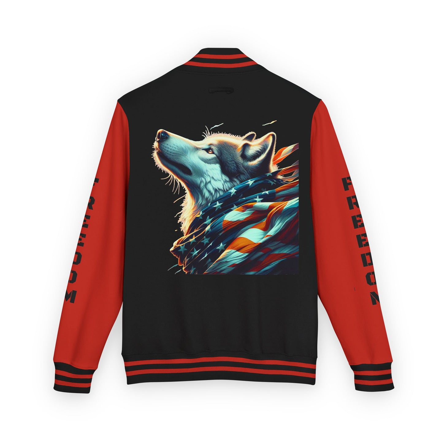 Unisex Heavyweight Letterman Jacket - Freedom Spirit with Wolf and Symbols