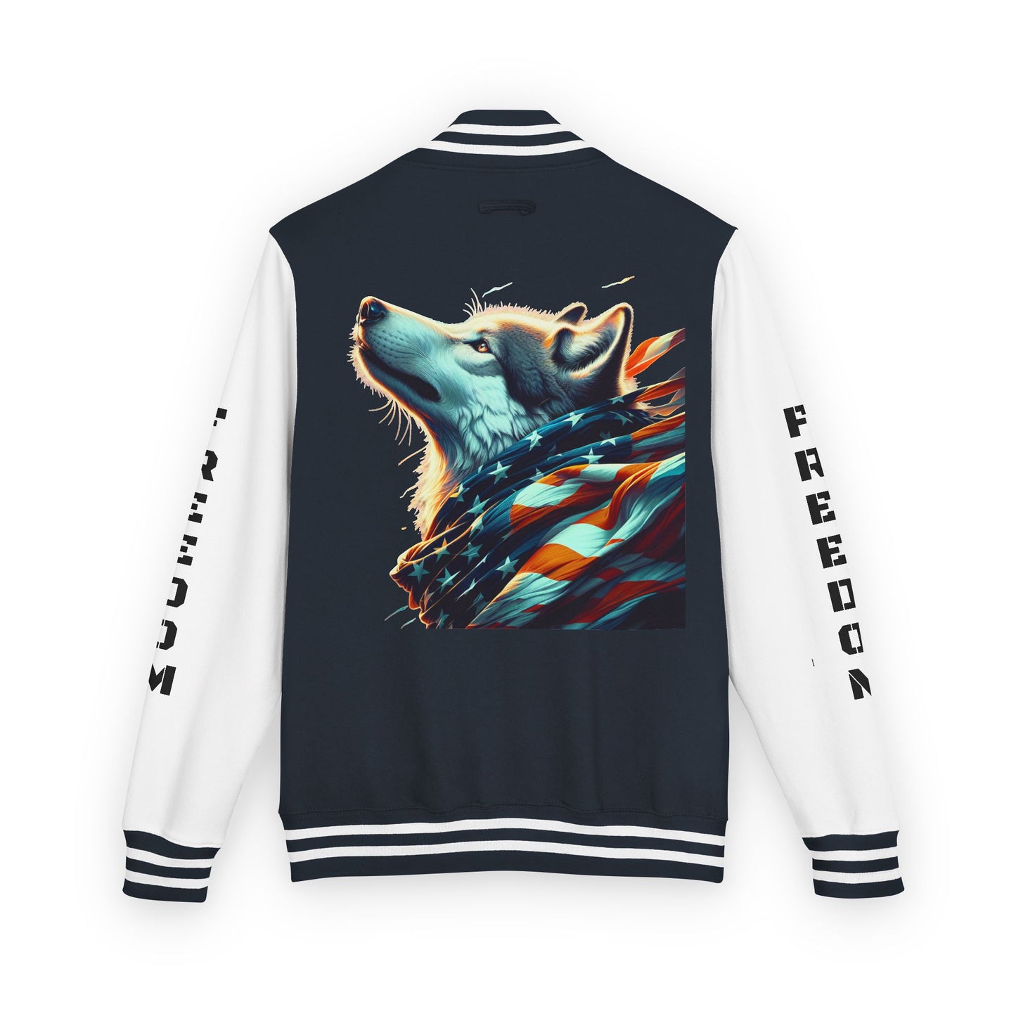 Unisex Heavyweight Letterman Jacket - Freedom Spirit with Wolf and Symbols