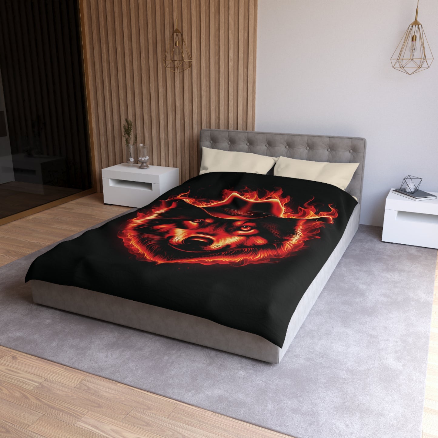 Flaming Wolf Cowboy Microfiber Duvet Cover – Bold Design for Cozy Nights
