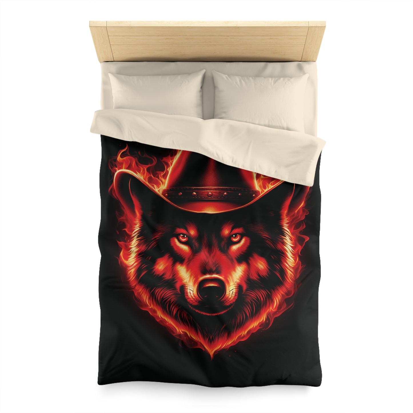 Flaming Wolf Cowboy Microfiber Duvet Cover – Bold Design for Cozy Nights