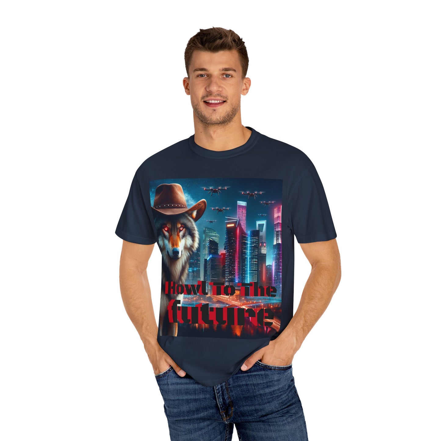 Wolf Cowboy T-shirt. howl to the future with wild passion