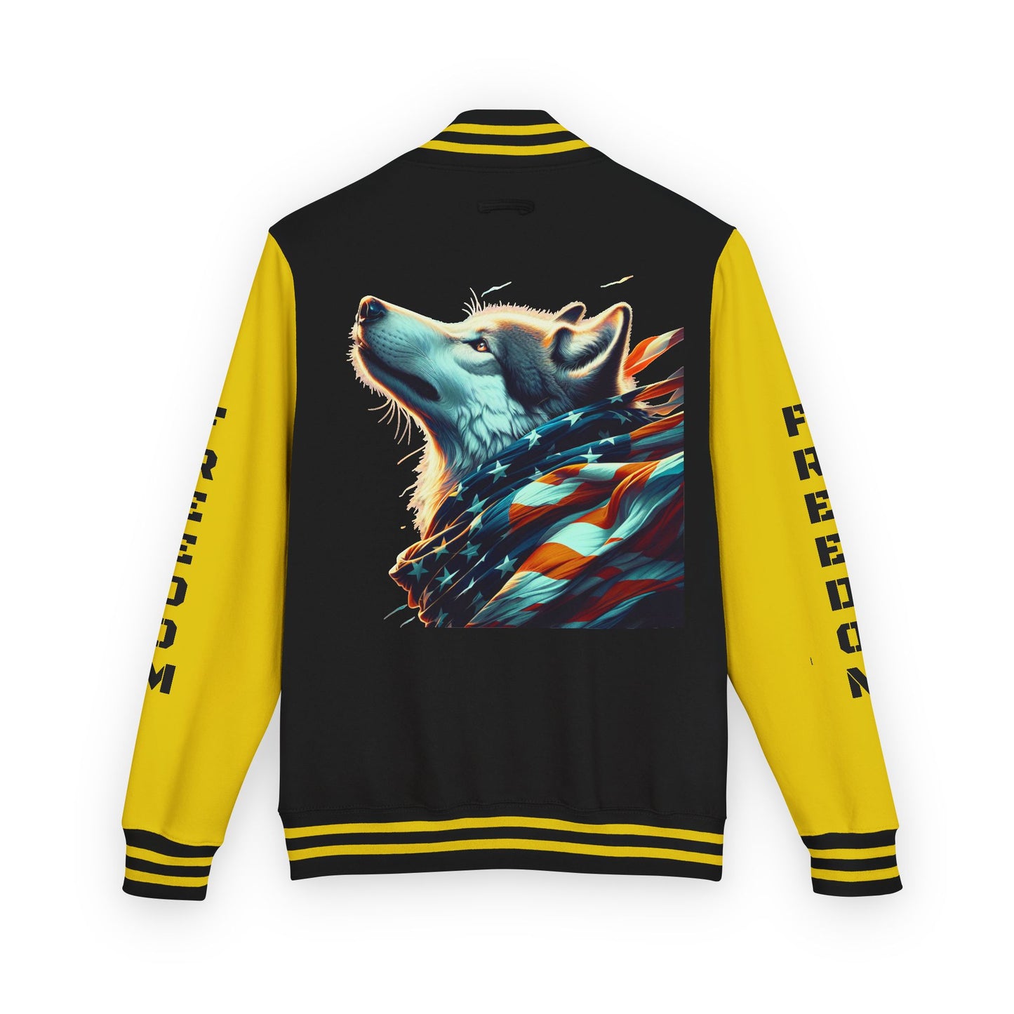 Unisex Heavyweight Letterman Jacket - Freedom Spirit with Wolf and Symbols