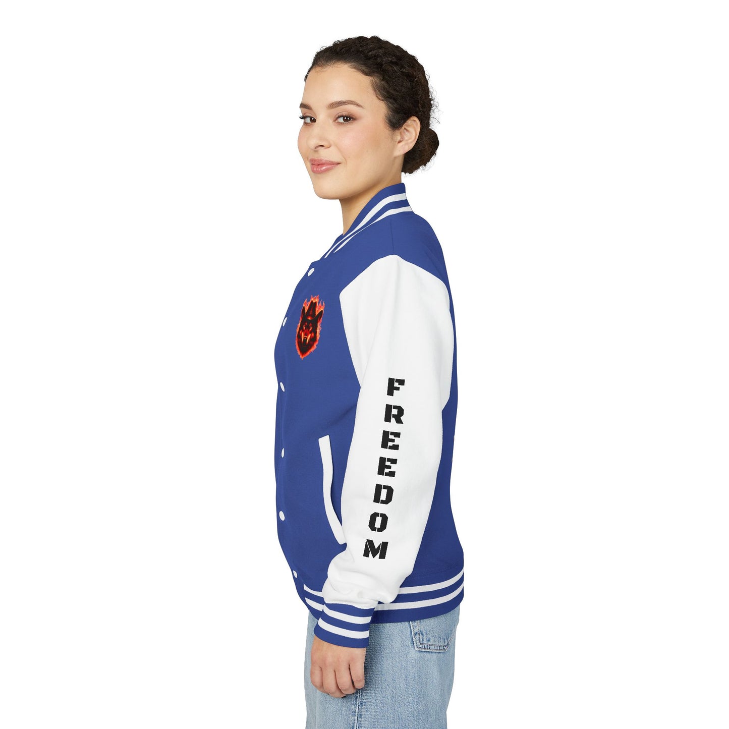 Unisex Heavyweight Letterman Jacket - Freedom Spirit with Wolf and Symbols