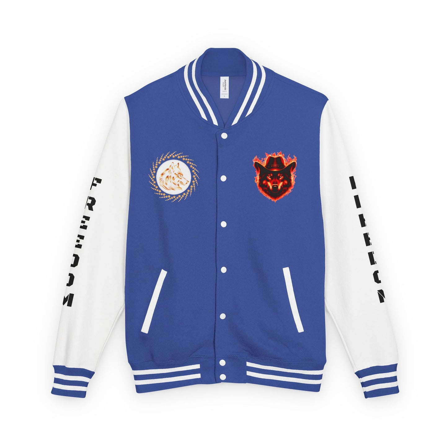 Unisex Heavyweight Letterman Jacket - Freedom Spirit with Wolf and Symbols