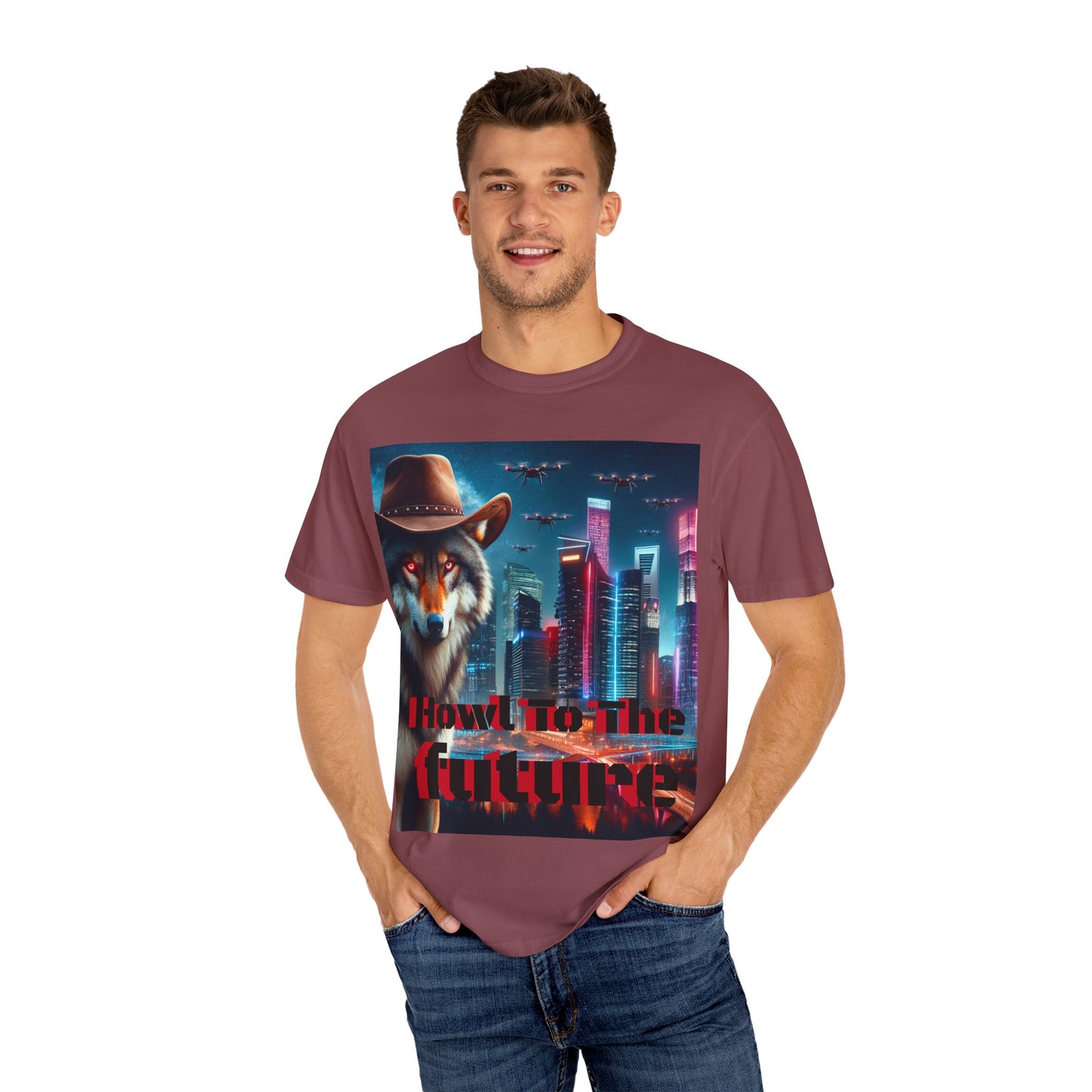 Wolf Cowboy T-shirt. howl to the future with wild passion