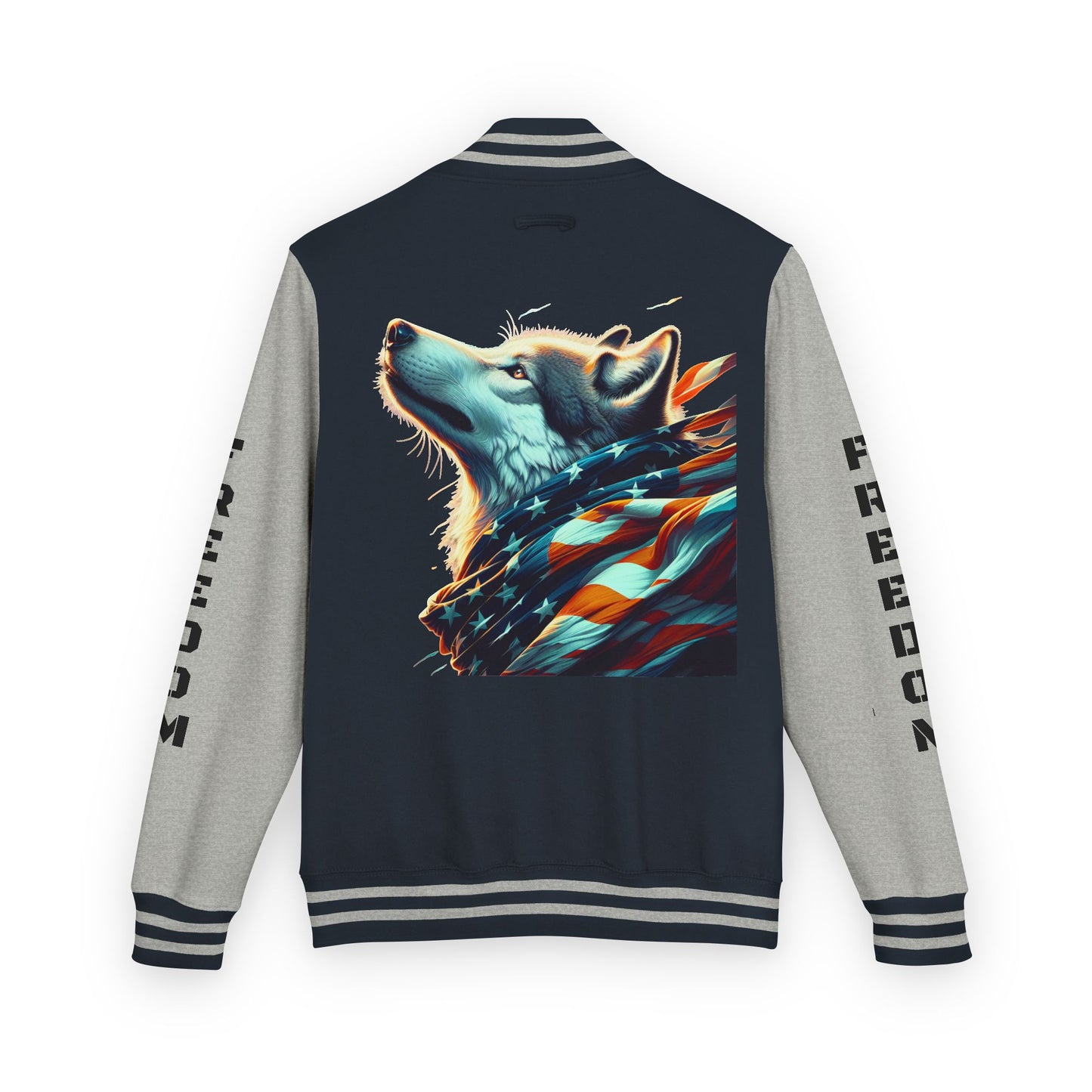 Unisex Heavyweight Letterman Jacket - Freedom Spirit with Wolf and Symbols