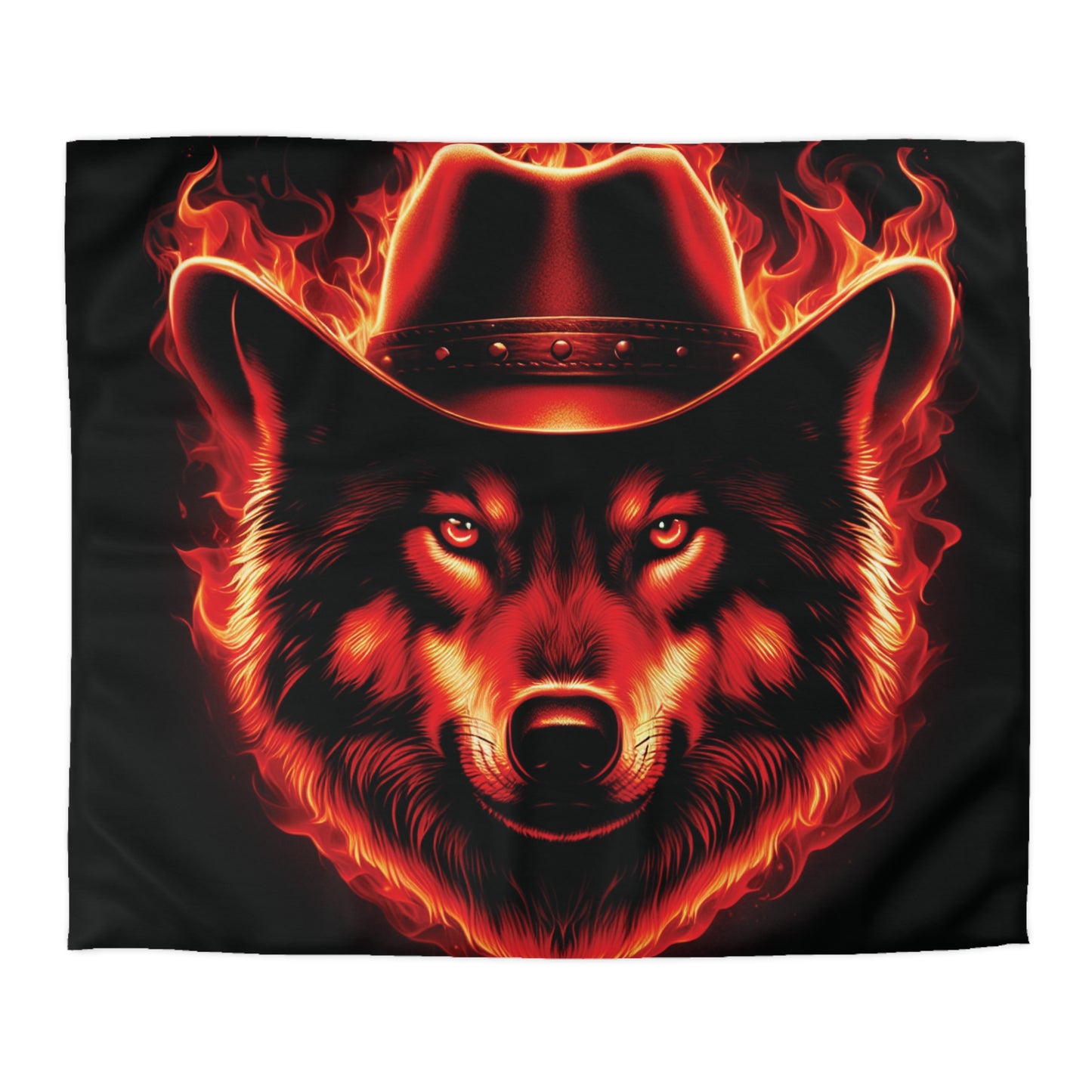 Flaming Wolf Cowboy Microfiber Duvet Cover – Bold Design for Cozy Nights