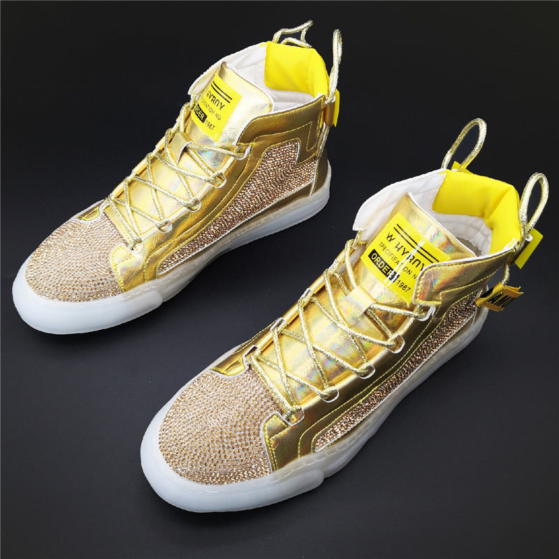 Golden High-top Shoes Korean Rhinestones