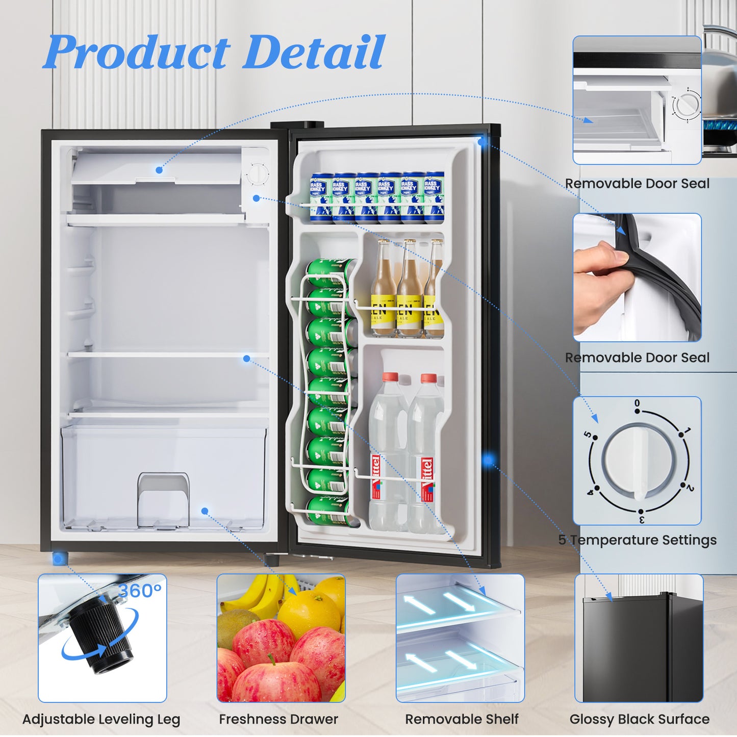 Mini black Refrigerator With Freezer
