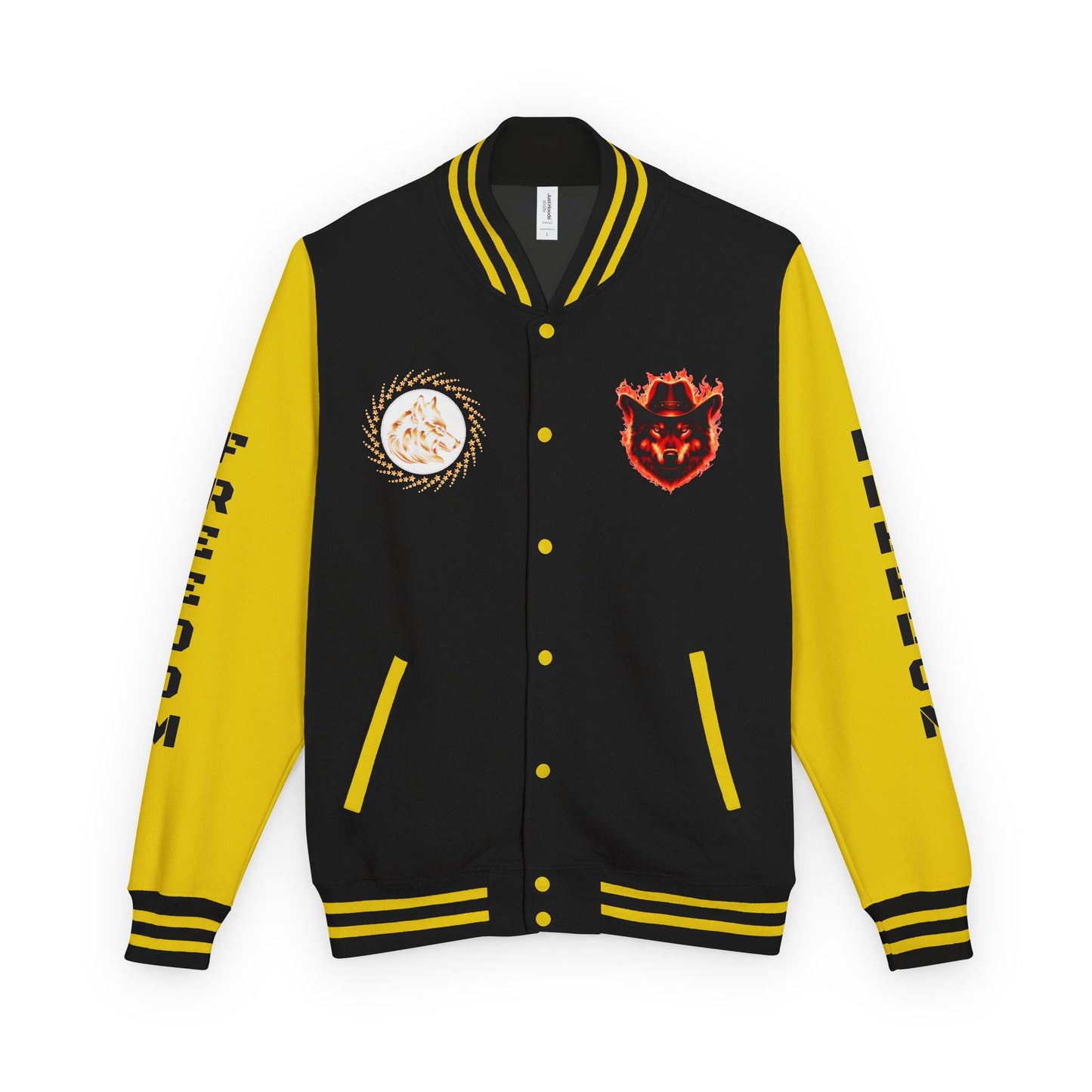 Unisex Heavyweight Letterman Jacket - Freedom Spirit with Wolf and Symbols