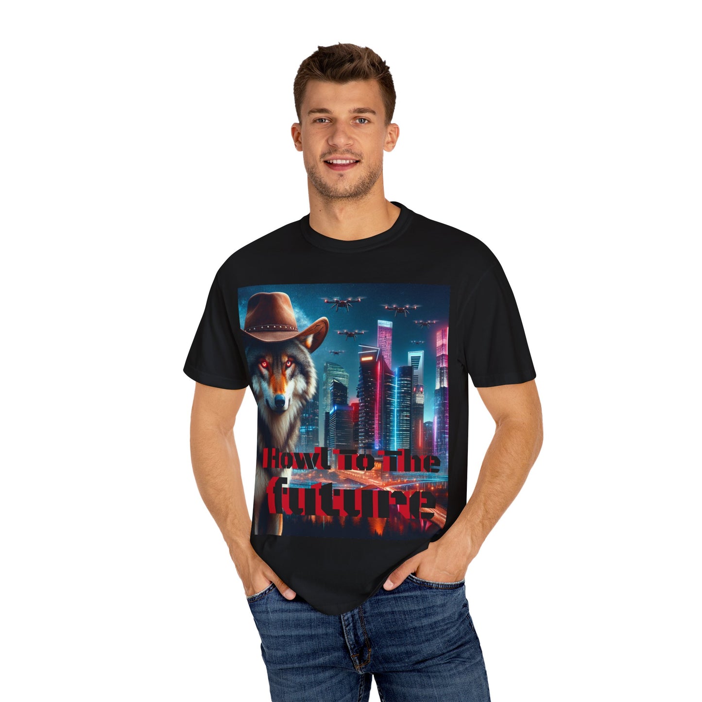Wolf Cowboy T-shirt. howl to the future with wild passion