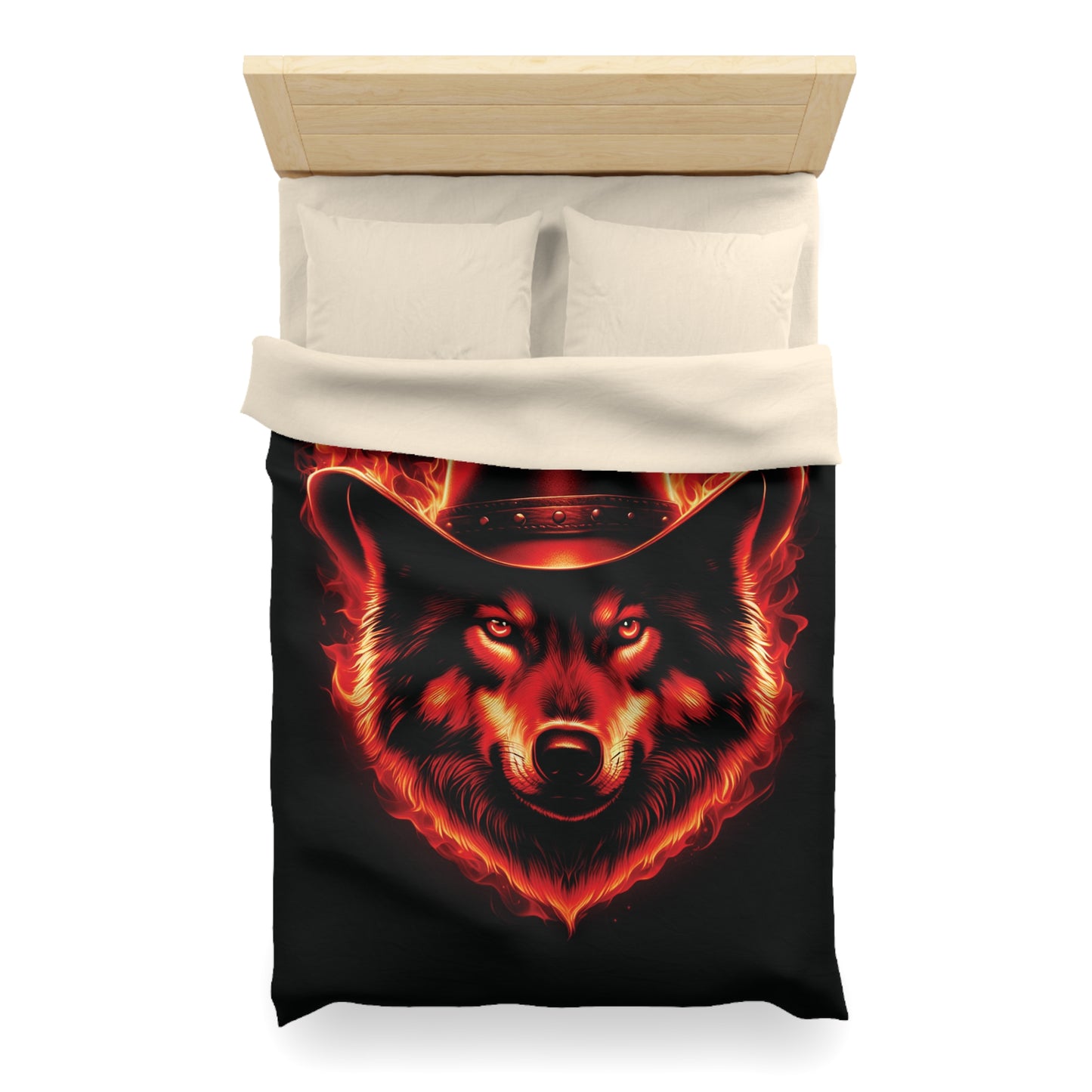 Flaming Wolf Cowboy Microfiber Duvet Cover – Bold Design for Cozy Nights