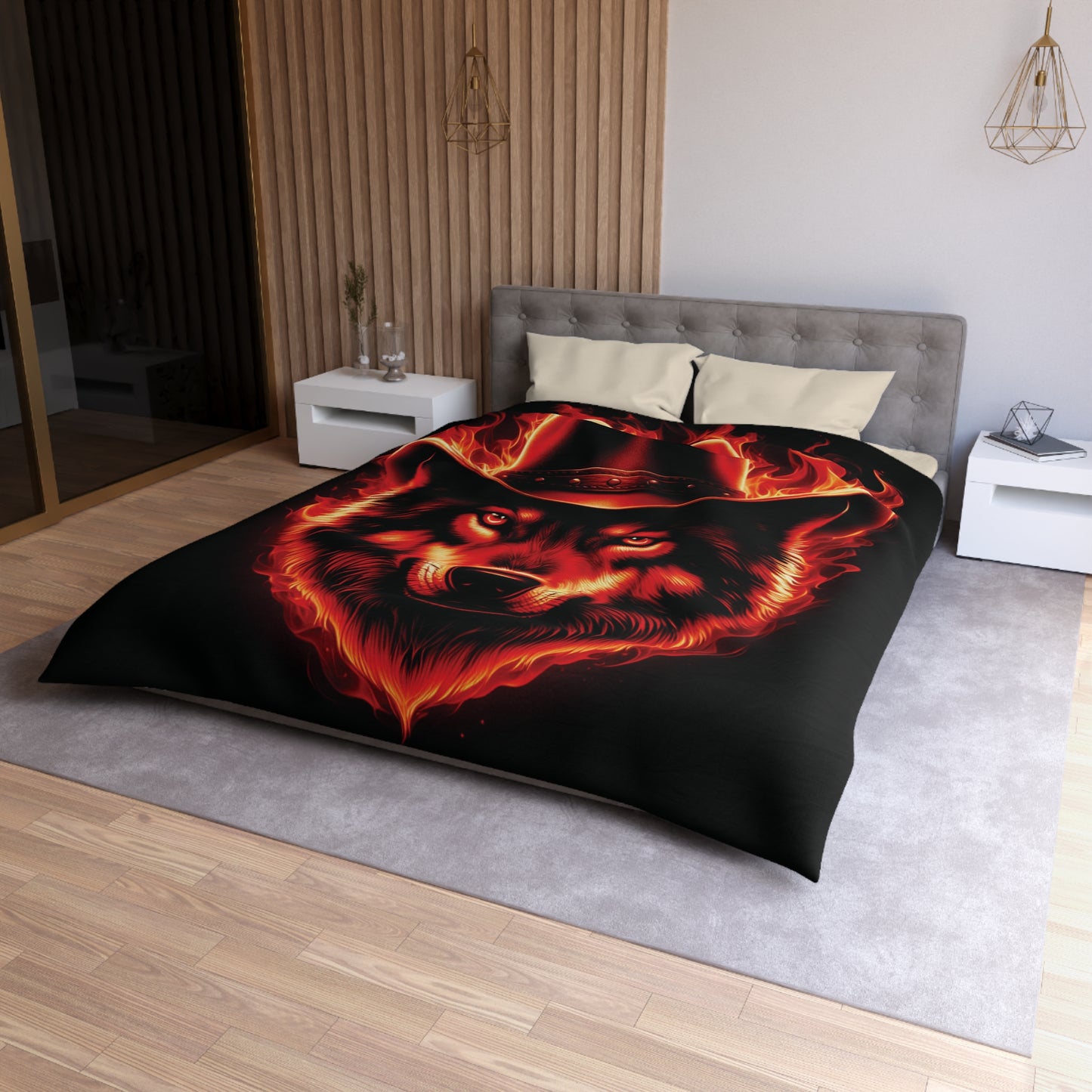 Flaming Wolf Cowboy Microfiber Duvet Cover – Bold Design for Cozy Nights