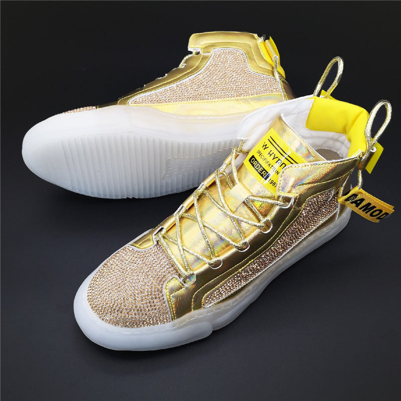 Golden High-top Shoes Korean Rhinestones