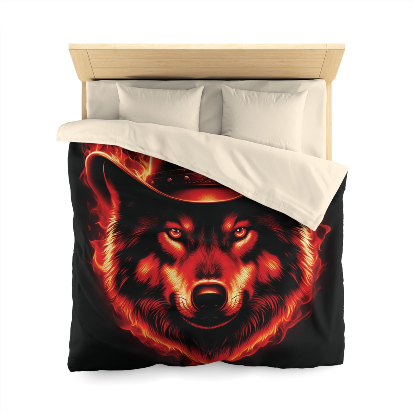 Flaming Wolf Cowboy Microfiber Duvet Cover – Bold Design for Cozy Nights