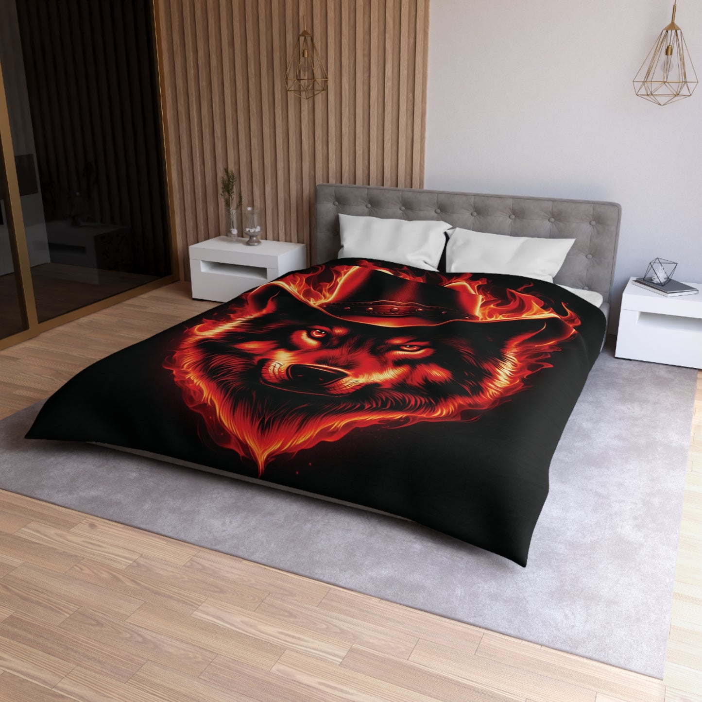 Flaming Wolf Cowboy Microfiber Duvet Cover – Bold Design for Cozy Nights