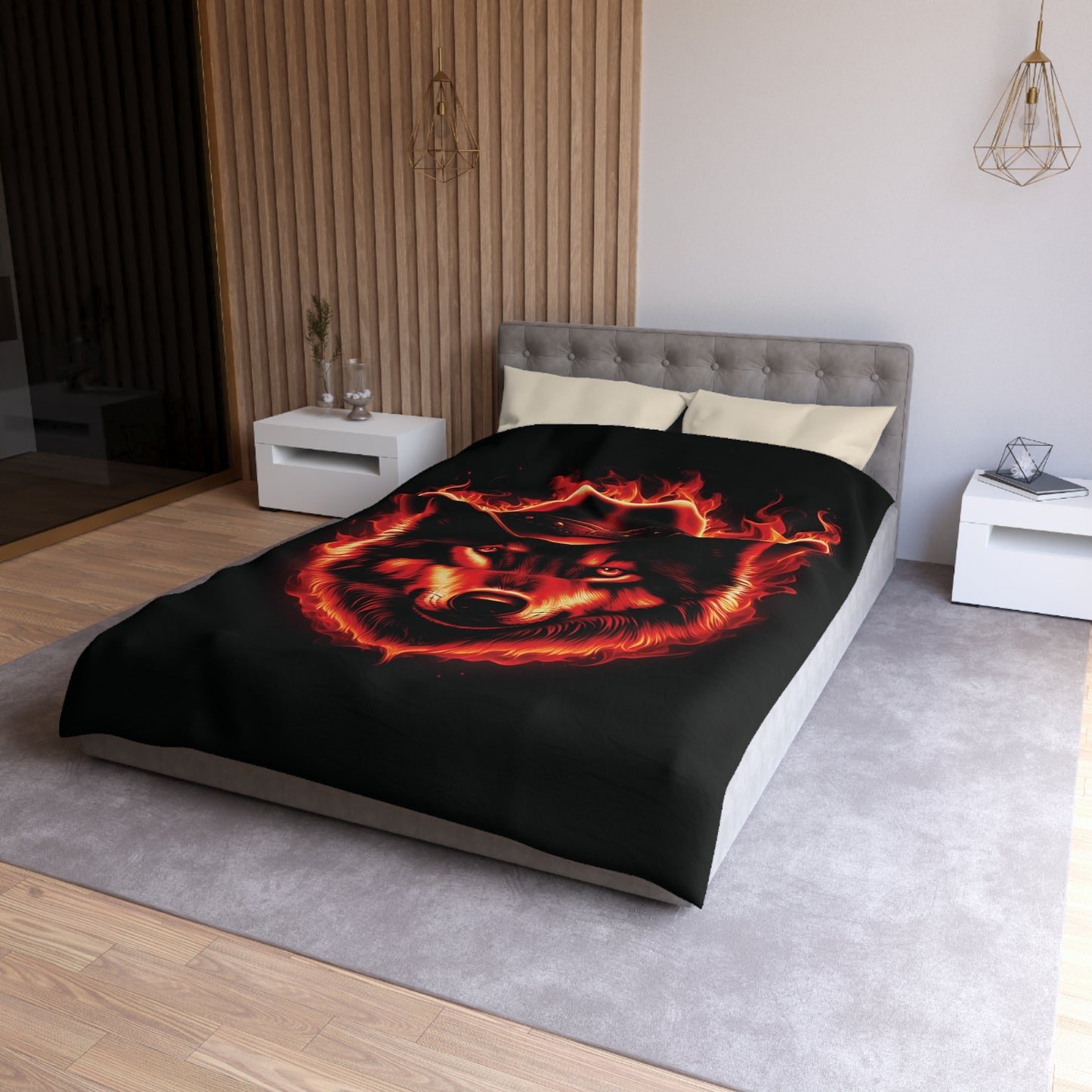 Flaming Wolf Cowboy Microfiber Duvet Cover – Bold Design for Cozy Nights