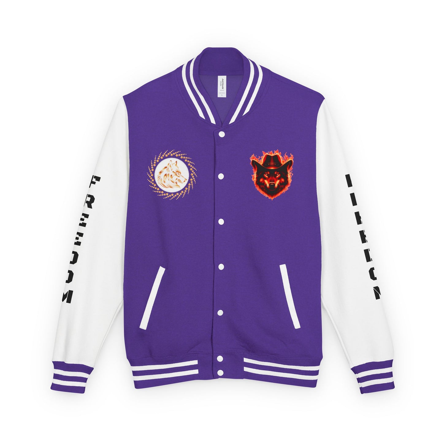 Unisex Heavyweight Letterman Jacket - Freedom Spirit with Wolf and Symbols