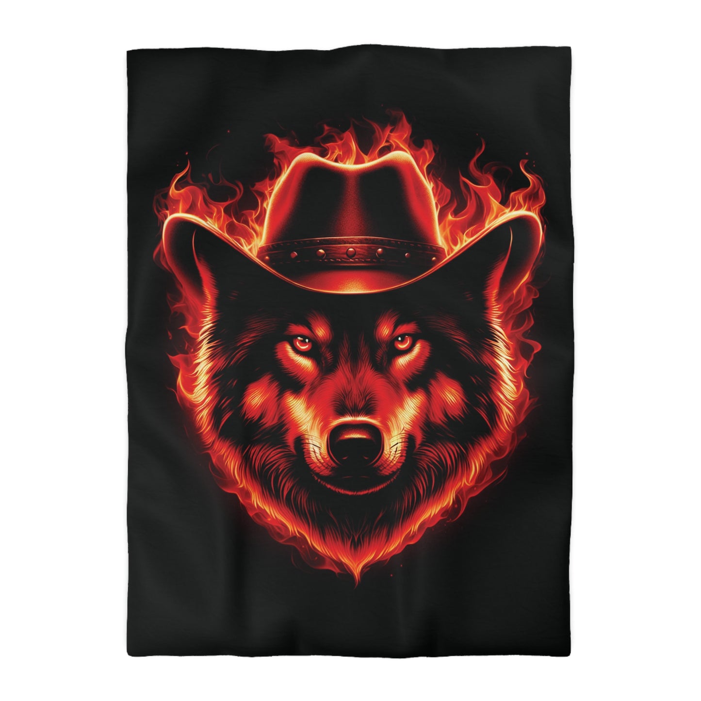 Flaming Wolf Cowboy Microfiber Duvet Cover – Bold Design for Cozy Nights