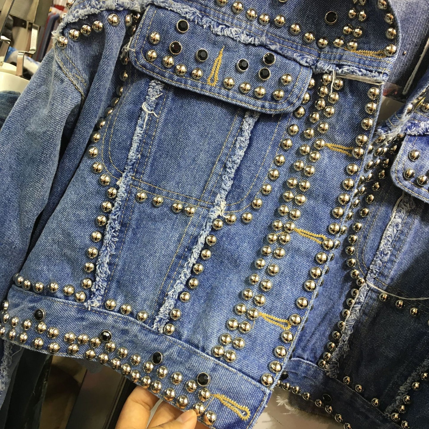 Studded and diamond short denim jacket