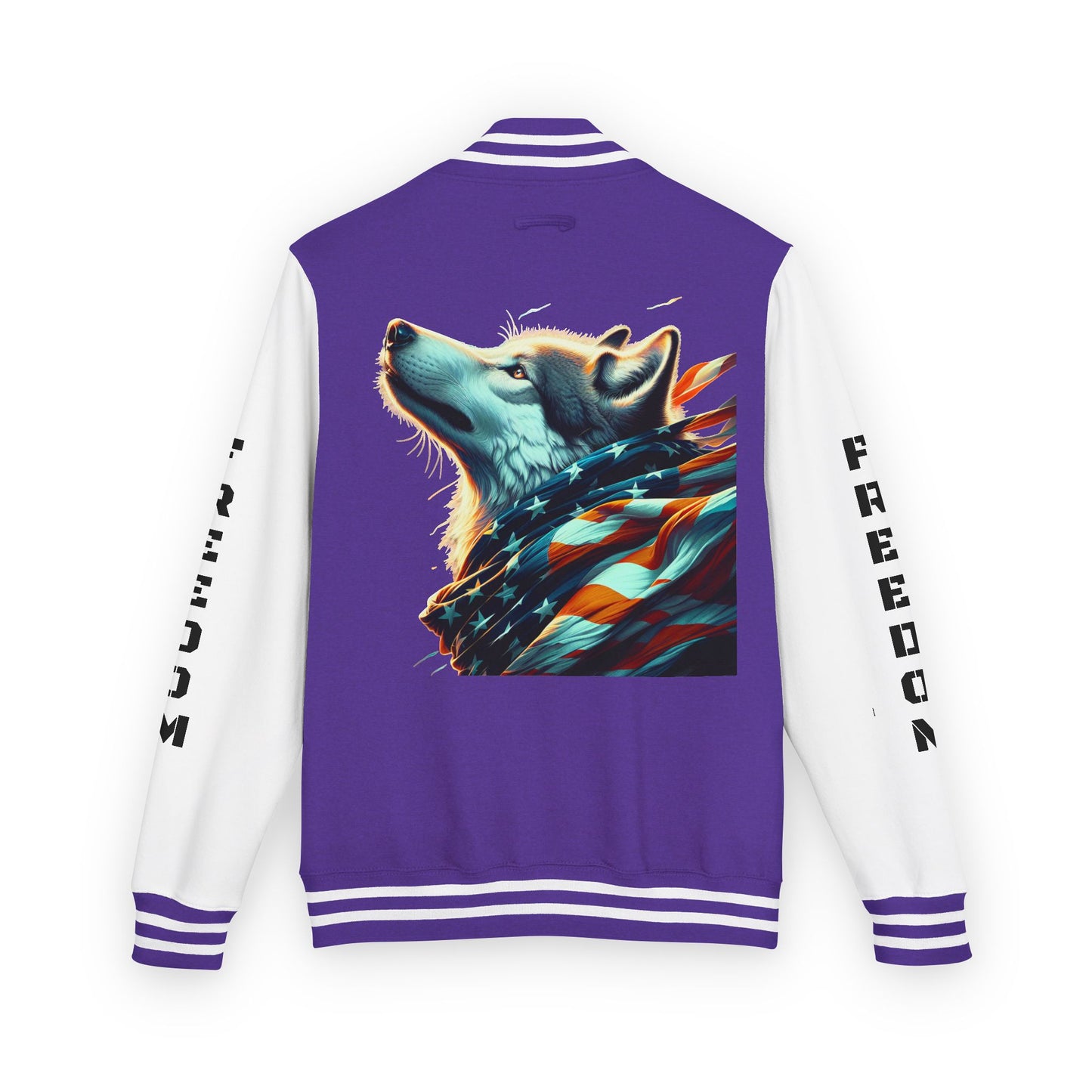 Unisex Heavyweight Letterman Jacket - Freedom Spirit with Wolf and Symbols