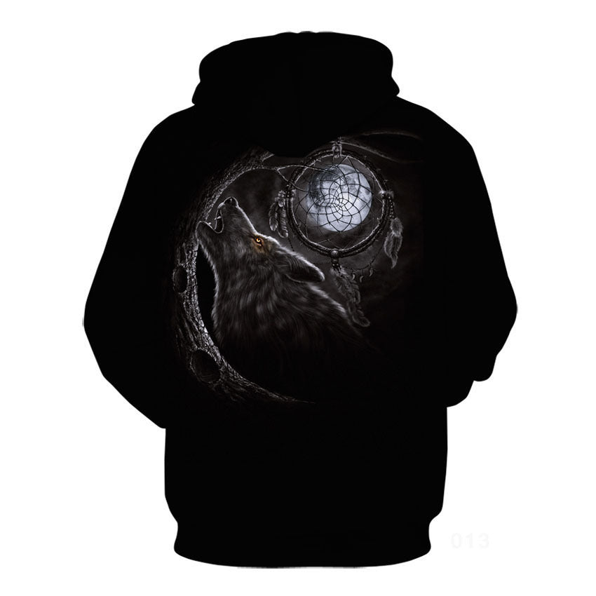 Men's Death Wolf Pattern Digital Printing Hooded Personalized 3d Sweater