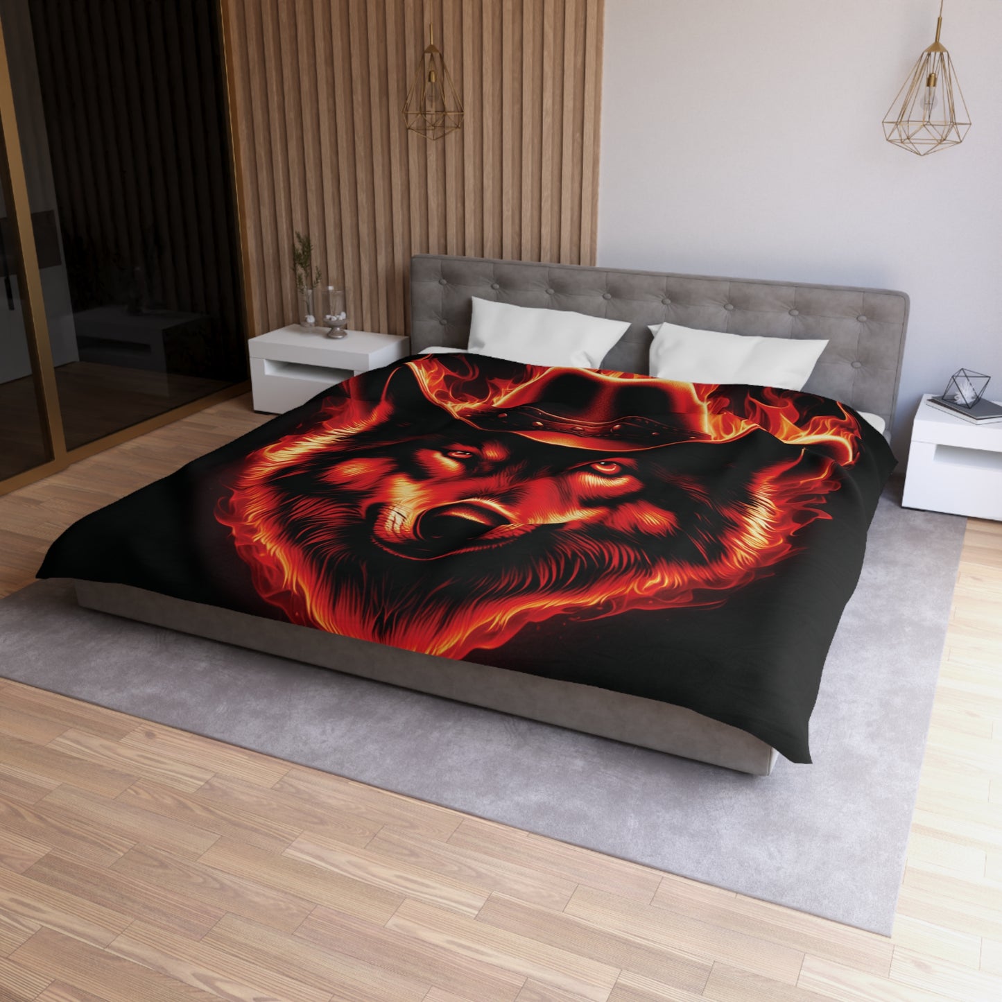 Flaming Wolf Cowboy Microfiber Duvet Cover – Bold Design for Cozy Nights