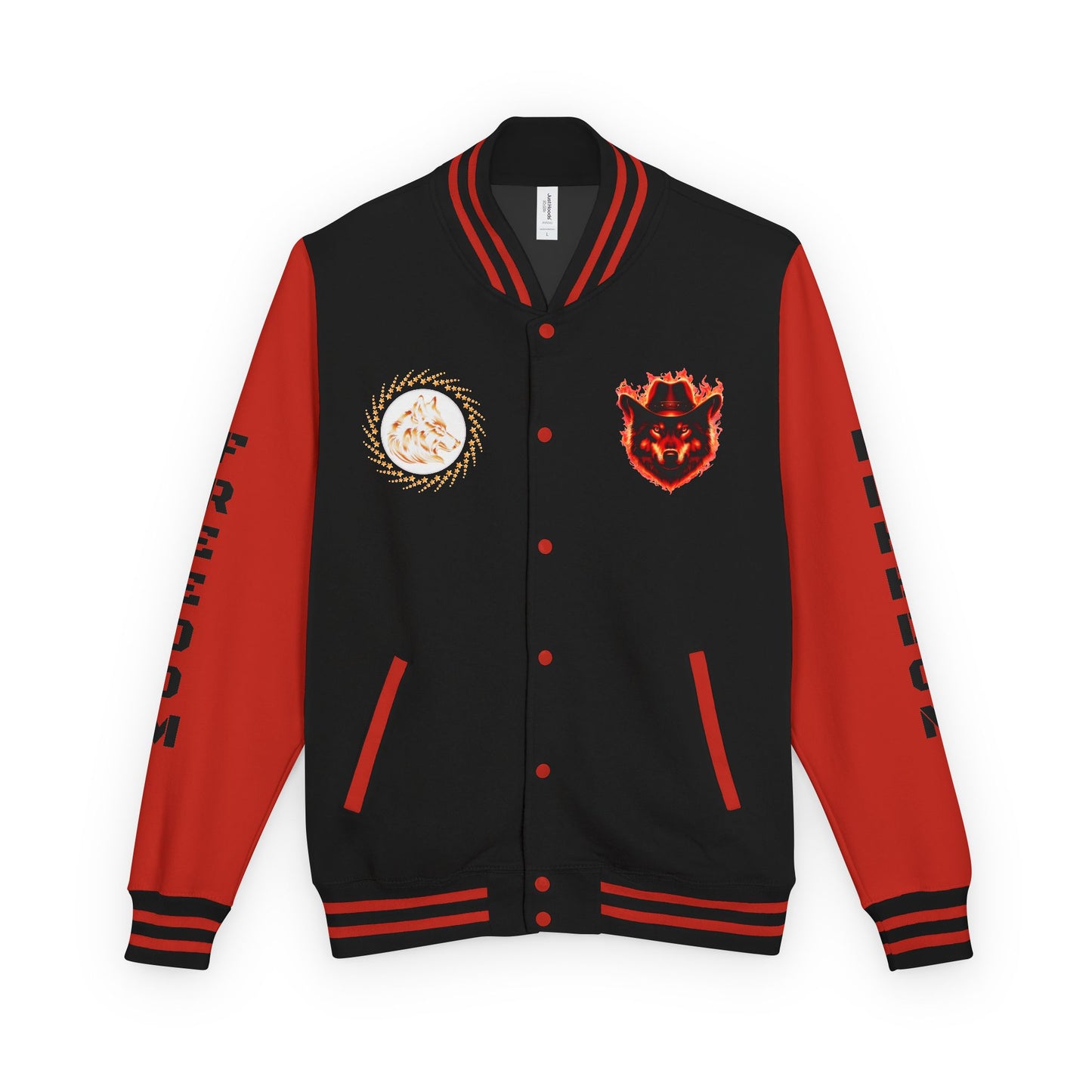 Unisex Heavyweight Letterman Jacket - Freedom Spirit with Wolf and Symbols