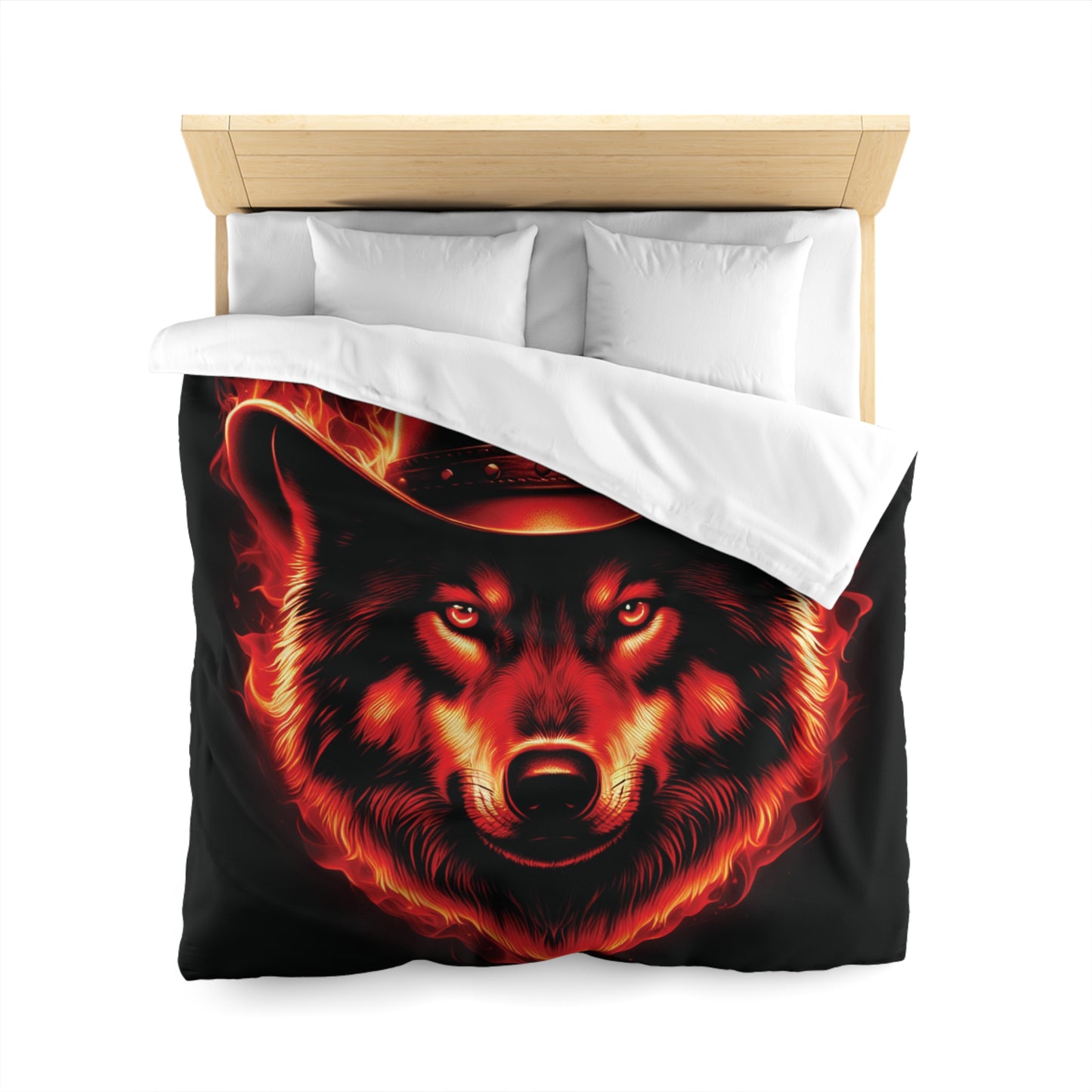 Flaming Wolf Cowboy Microfiber Duvet Cover – Bold Design for Cozy Nights