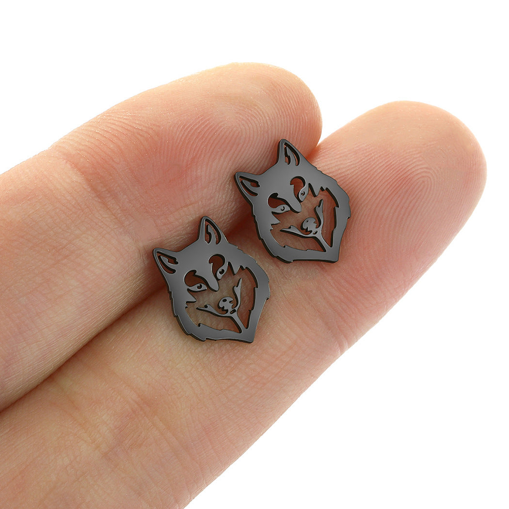Stainless Steel Punk Wolf Head Stud Earrings Punk