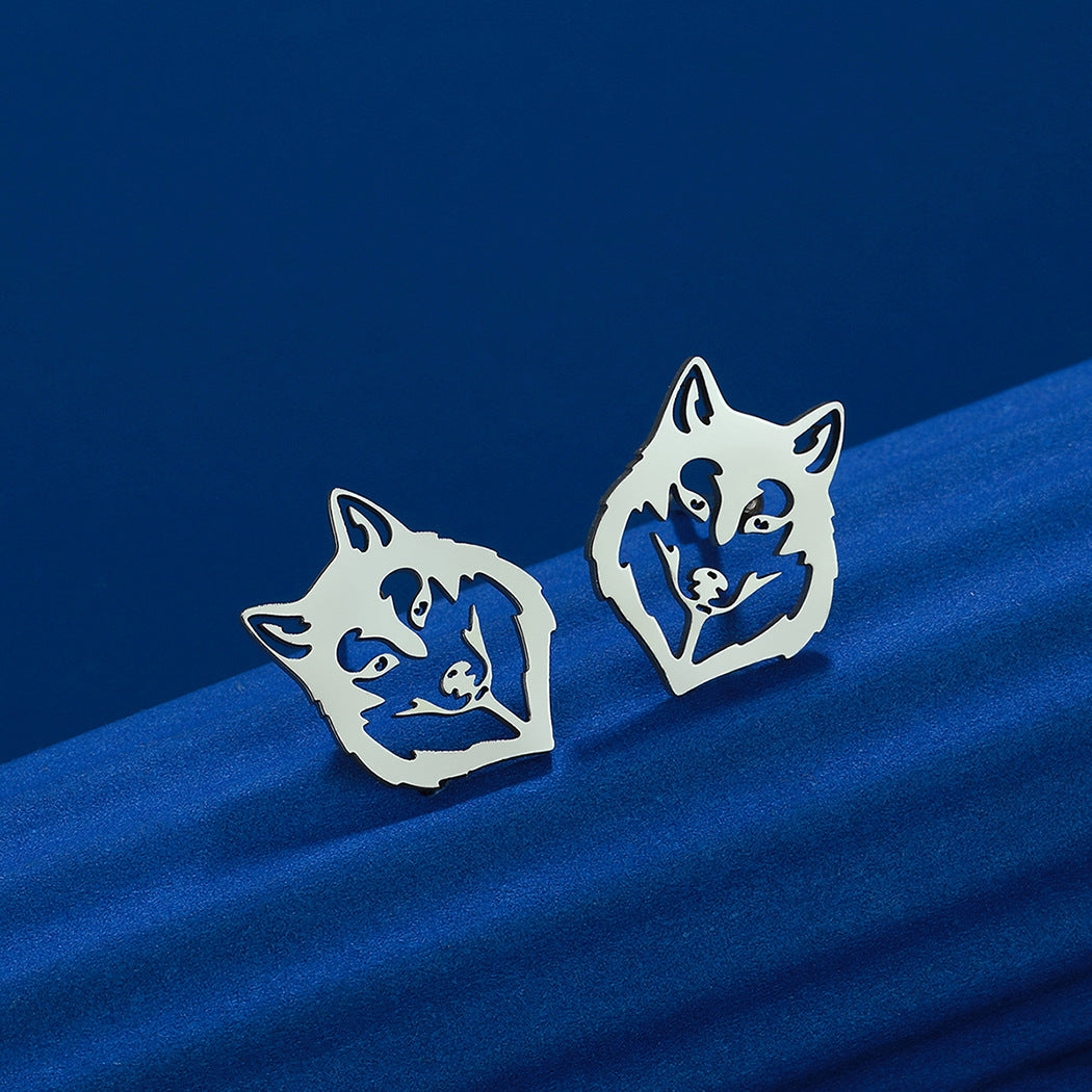 Stainless Steel Punk Wolf Head Stud Earrings Punk