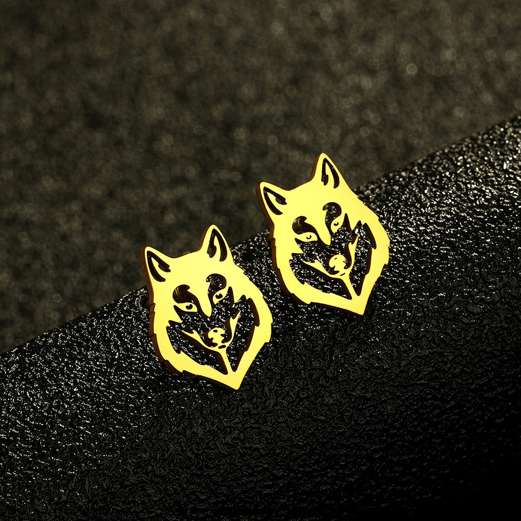 Stainless Steel Punk Wolf Head Stud Earrings Punk