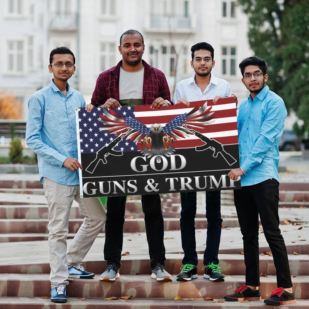 90x150cm God Guns Trump Flag with Grommets Trump Patriotic Eagle Flag Fade Resistant Trump American Flag for Indoor Outdoor