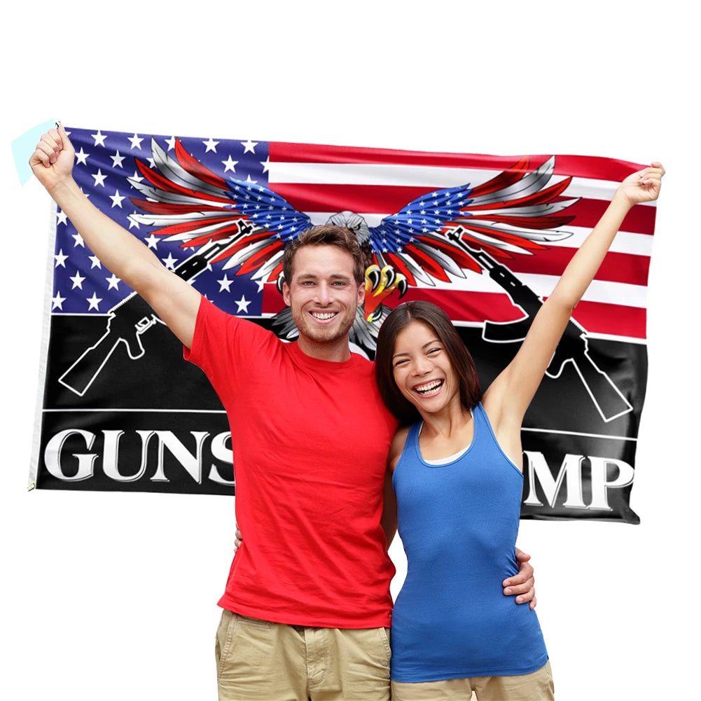 90x150cm God Guns Trump Flag with Grommets Trump Patriotic Eagle Flag Fade Resistant Trump American Flag for Indoor Outdoor
