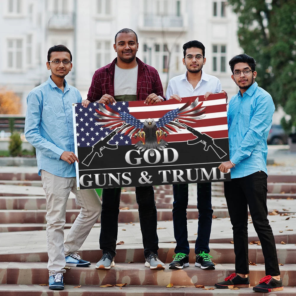 90x150cm God Guns Trump Flag with Grommets Trump Patriotic Eagle Flag Fade Resistant Trump American Flag for Indoor Outdoor