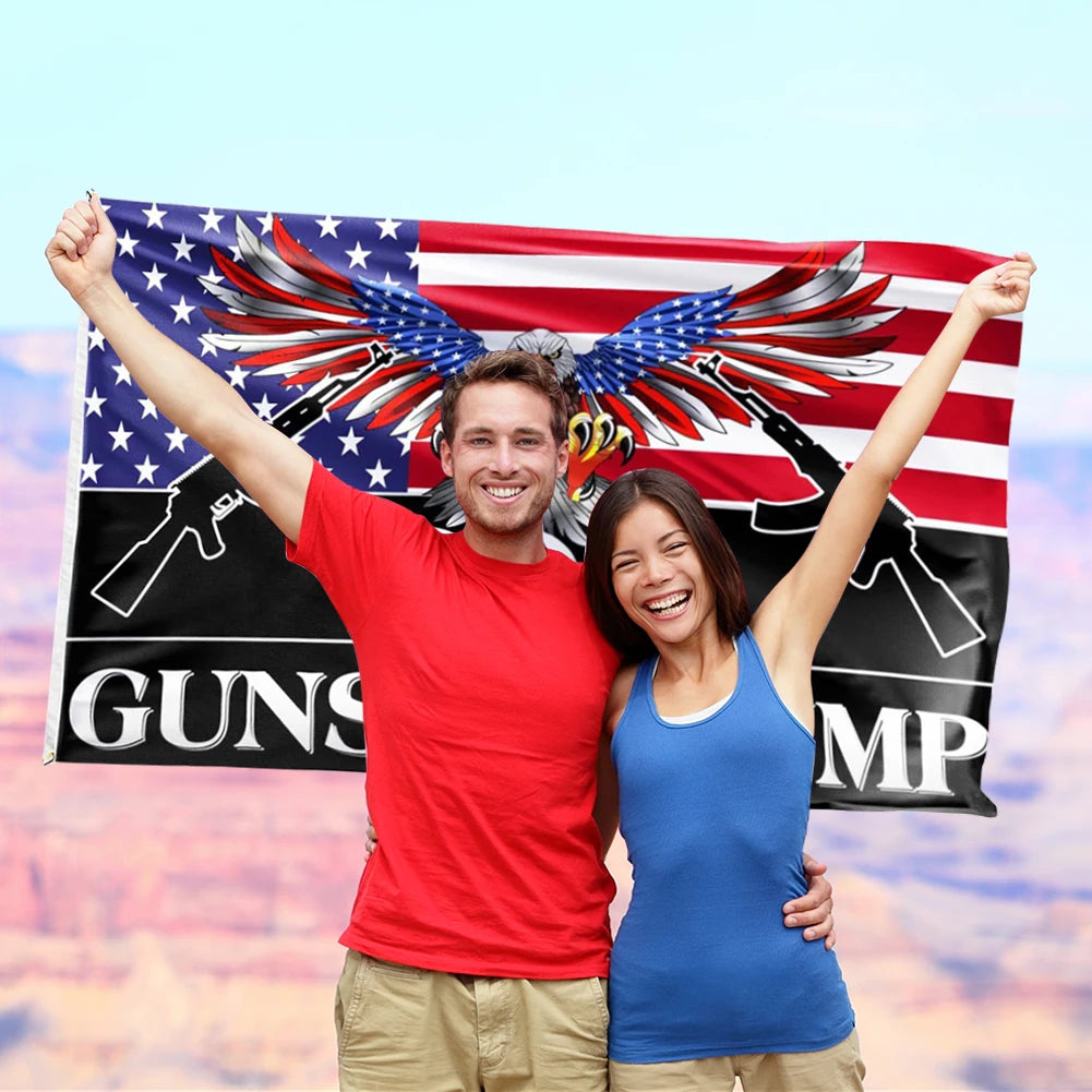 90x150cm God Guns Trump Flag with Grommets Trump Patriotic Eagle Flag Fade Resistant Trump American Flag for Indoor Outdoor