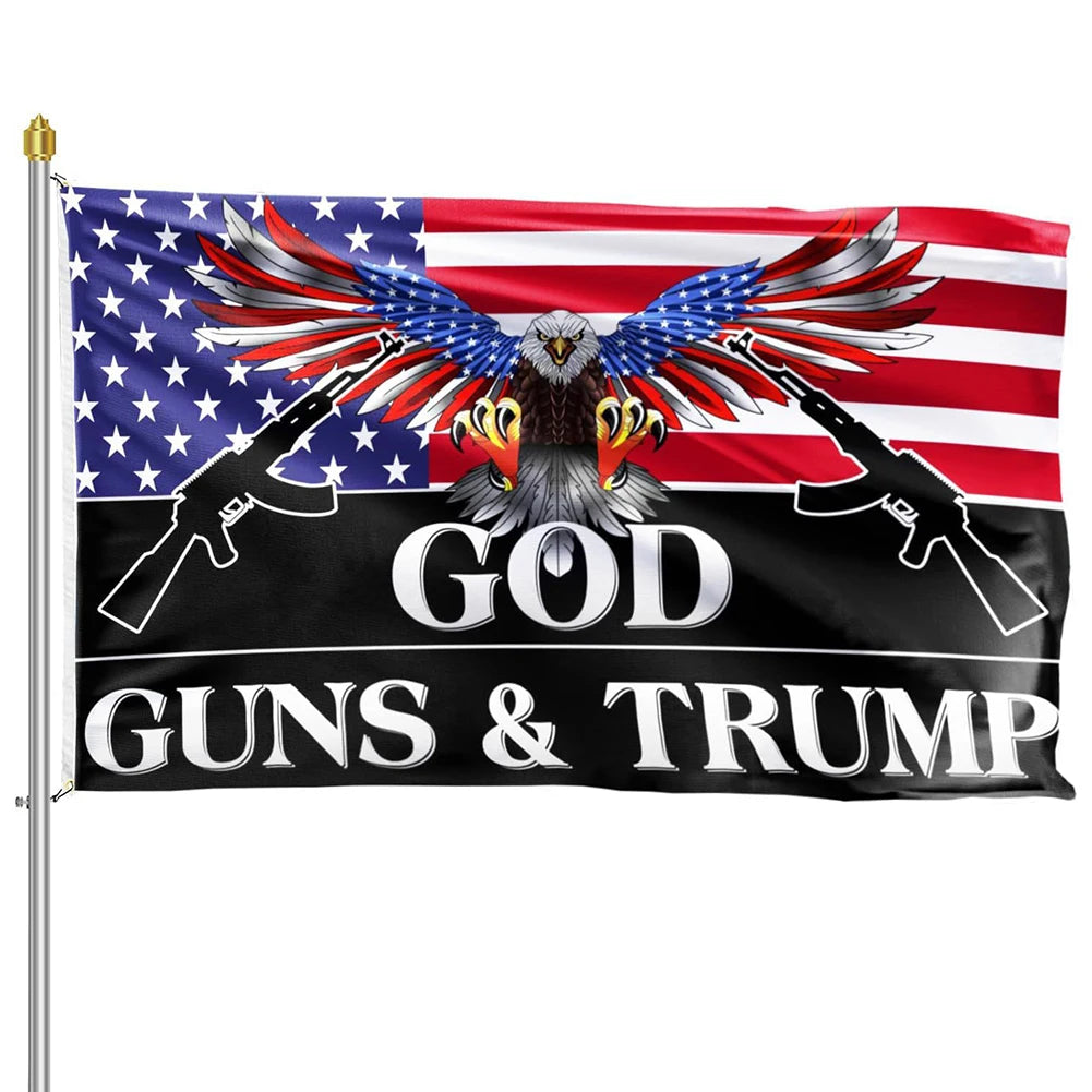 90x150cm God Guns Trump Flag with Grommets Trump Patriotic Eagle Flag Fade Resistant Trump American Flag for Indoor Outdoor