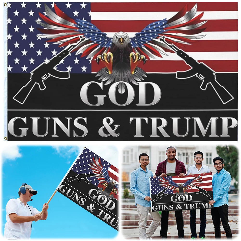 90x150cm God Guns Trump Flag with Grommets Trump Patriotic Eagle Flag Fade Resistant Trump American Flag for Indoor Outdoor