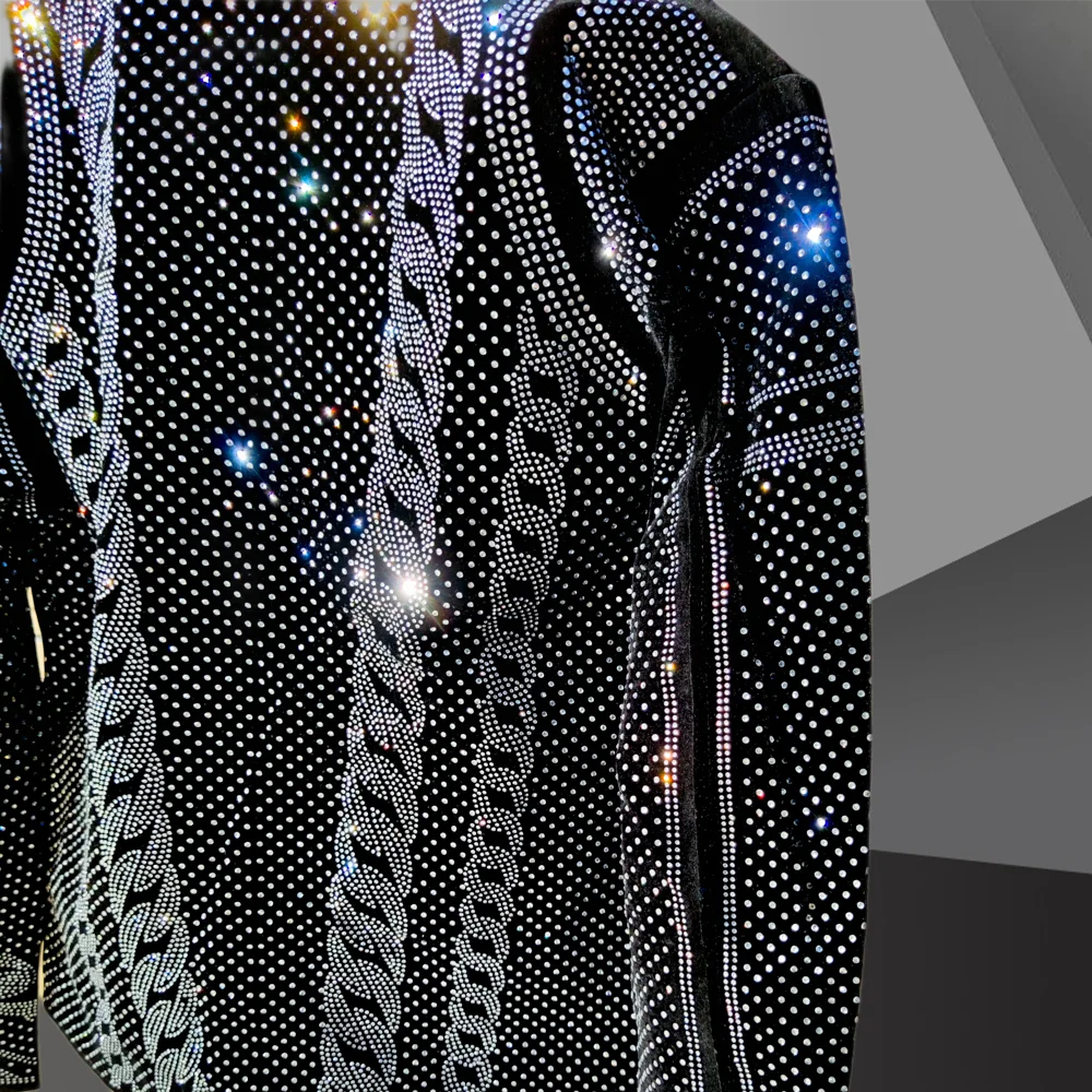 Diamond Rhinestones Jacket Men Top Quality Luxury Hot Drill Punk Club Outfit Jacket Autumn Black Jacket Coat Jaqueta Bomber
